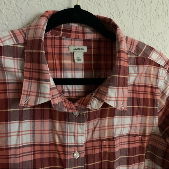 LL Bean Organic Cotton Pink Plaid Button Down - Picture 2 of 6
